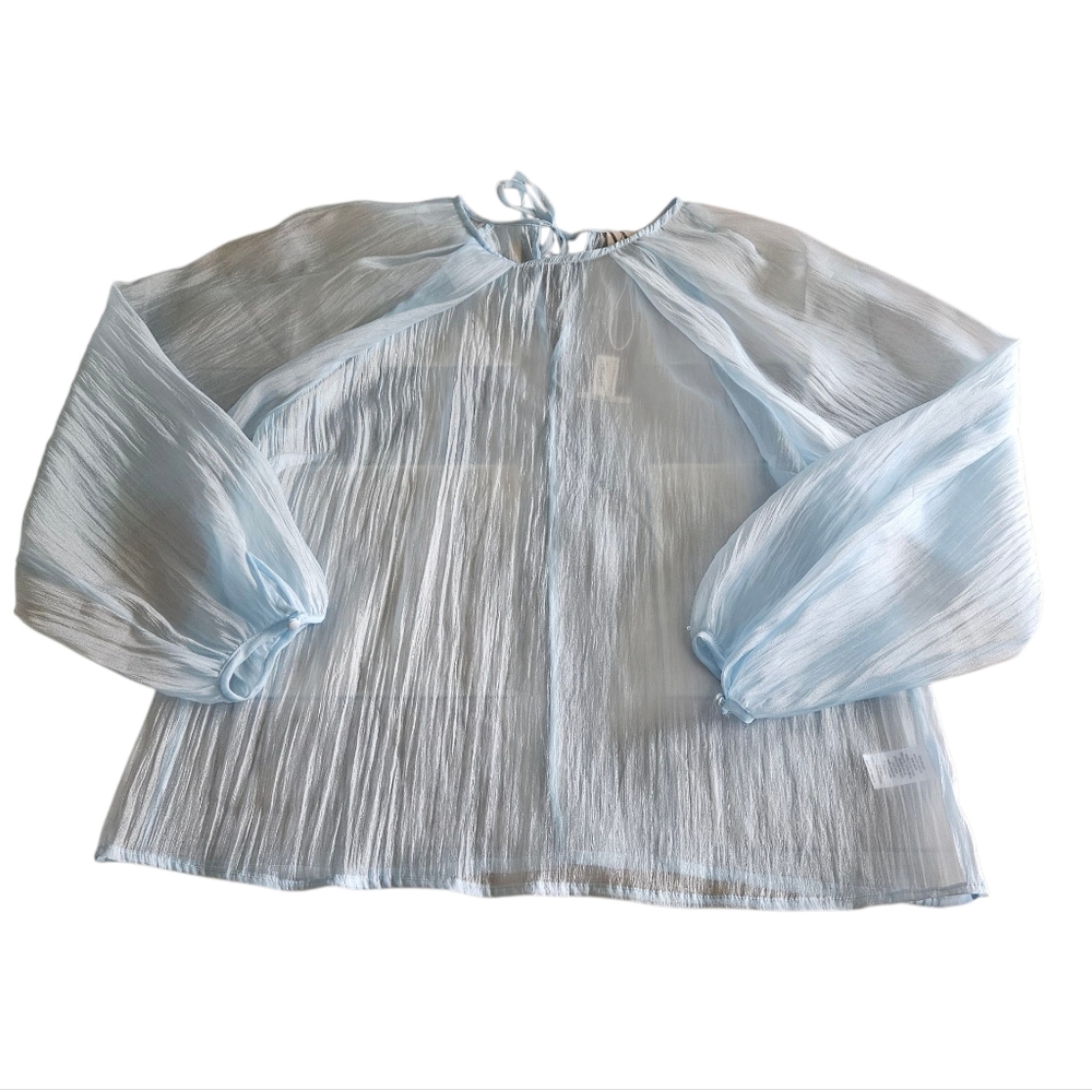 Worthington Light Blue Sheer Crinkled Long Sleeve Blouse Women’s Size M